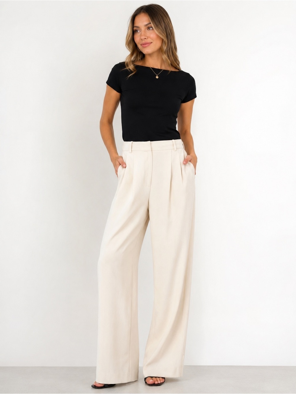 French Connection Cream Wide Leg Trousers Pleated XL NWT